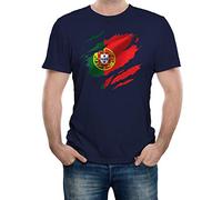 Reality Glitch Torn Portugal Flag Mens T-Shirt (Navy Blue, XXL)