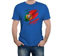 Reality Glitch Torn Portugal Flag Mens T-Shirt (Royal Blue, M)