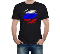 Reality Glitch Torn Russia Flag Mens T-Shirt (Black, L)