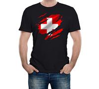 Reality Glitch Torn Switzerland Flag Mens T-Shirt (Black, 3XL)