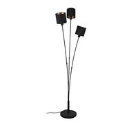 Reality Lampadaire TOMMY R46333979, métal noir mat, abat-jour en tissu noir, doré, exclusif 3x E14