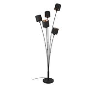 Reality Lampadaire TOMMY R46335979, métal noir mat, abat-jour en tissu noir, doré, exclusif 5x E14