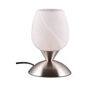 Reality Lampe de table CUP II R59441001, métal nickel mat, verre satiné rayé blanc, excl. 1x E14, On/Off Touch