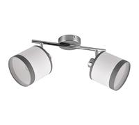Reality Leuchten Barre de spot Davos R81552006, métal chromé, abat-jour tissu gris/blanc, excl. 2x E14