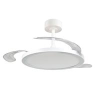 Reality Leuchten Fan KASFJORD R64452131, blanc mat, metal, 25W, 2700-6500K, 3900lm, ailes déployables, télécommande incluse, dimmable, Lumière de nuit