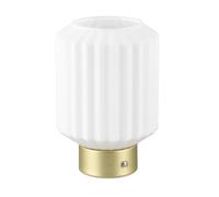 Reality Leuchten Lord R57761101 Lampe de table LED sur batterie, en métal laiton mat, verre blanc, avec LED 1,5 W, 4 touches tactiles