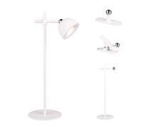 Reality Leuchten Maxima R57791101 Lampe de table LED à batterie en métal blanc mat avec 4 LED 3 W tactiles avec pied, fixation murale et dispositif de serrage
