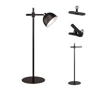 Reality Leuchten Maxima R57791102 Lampe de table LED à batterie en métal noir mat avec 4 LED 3 W tactiles avec pied, fixation murale et dispositif de serrage