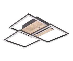 Reality Leuchten Plafonnier LED Mobile R62883135, métal noir mat, imitation bois, LED 27 Watt incluse, télécommande