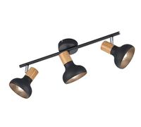 Trio-Leuchten Poutre Latika R81523032 – métal noir mat, imitation bois, sans ampoules (3x E14)
