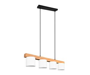 Reality Leuchten R30654001 Cameron Suspension en métal Noir mat Abat-jour en bois 4 ampoules E14