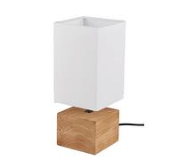 Reality Leuchten R50171030 Lampe de table Woody en bois marron avec abat-jour en tissu blanc 12 x 12 cm