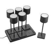 Reality Leuchten R5409662 Fernandez R5409662 Lot de 6 lampes de table à piles avec 6 stations de charge en métal/plastique noir mat 1,5 W