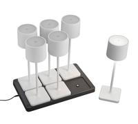 Reality Leuchten R54096631 Fernandez R54096631 Lot de 6 lampes de table à piles avec station de charge 6 piles en métal/plastique blanc mat 1,5 W