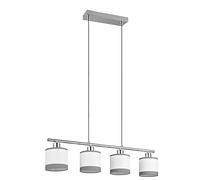 Reality Leuchten Suspension Davos R31554006, métal chromé, abat-jour tissu gris/blanc, excl. 4x E14