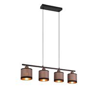 Reality Leuchten Suspension Davos R31554041, métal noir mat, abat-jour tissu taupe/noir/doré, excl. 4x E14