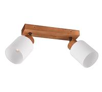Reality, Spot, Assam 2xE14, max.25,0 W Verre, Blanc, Corps: Bois naturel, naturel L:30,0cm, L:10,0cm, H:21,0cm Montage au plafond et au mur,IP20,Sans illuminant