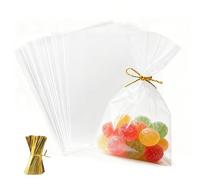 Realjoy 120Pcs Sachet Plastique Transparent, 13 x 18 cm, Sachet Bonbon avec 200 Rubans Métalliques, pour Bonbons, Chocolat, Biscuits, Cadeaux