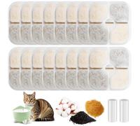 Realjoy 16 PCS Filtre Fontaine Eau Chat avec 2 Tuyaux, pour Fontaine à Eau Catit Pixi 43717, Filtre Fontaine à Eau pour Chat avec Résine et Charbon Actif, Triple Filtre
