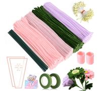 Realjoy 300 pcs Fil Chenille, 4 Couleurs Cure Pipe, Fils Chenilles Loisirs Creatifs avec des Bâtons de Fleurs, éTamines, du Ruban Adhésif, Cartes de Vœux, Sacs D'emballage de Bouquet et des Rubans