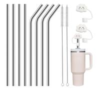 Realjoy 8 Pièces Paille Inox,31.5cm/12.4in Paille Metal Reutilisable,Pailles à Boire avec 2 Brosses de Nettoyage et 2 Couvercles de Paille pour Stanley Adventure Tumbler