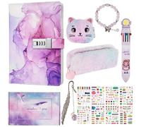 Realjoy Journal Intime Fille de 7 8 9 10 11 12 13 Ans, Journal Intime avec Cadenas,A5 en Cuir PU,Cahier Secret pour Fille,Carnet Secret avec Cadenas, Autocollants, Stylo, Trousse, Bracelet(Violet)