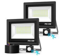 Realky 50W LED Projecteur Avec Détecteur de Mouvement Paquet de 2, 5000LM 72 LEDs Projecteur LED Exterieur Eclairage Exterieur 6500K Blanc Froid IP65 Étanche Spot Exterieur pour Jardins Cour Chemin