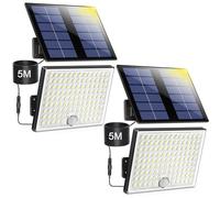 Realky Lampe Solaire Extérieur detecteur de mouvement, lumière led solaire exterieur puissante 113 LED 2000mAh 4 Modes, luminaire spot solaire éclairage mural d'extérieur avec câble 5M, 2 pièces