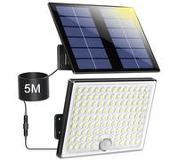 Realky Lampe Solaire Extérieur Détecteur de Mouvement, Lumière Solaire Extérieure Puissante 113 LED 2000mAh 4 Modes étanche IP65, Eclairage Solaire Exterieur avec Câble 5M, 1 Pièce