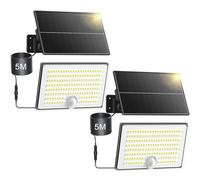 Realky Lot de 2 lampes solaires d'extérieur avec détecteur de mouvement IP65 étanche avec câble de 5 m pour garage, jardin, cour, marches, portes d'entrée