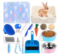 Reallnaive Kit de démarrage de 15 pièces pour petit lapin, litière pour lapin, jouets pour lapin, couvertures, avec kit de nettoyage pour cochon d'Inde, furet, hamster, hérisson, lapin