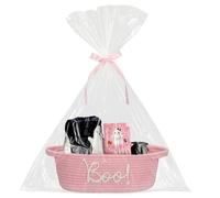Reallnaive Panier cadeau d'Halloween Boo avec poignées avec panier tissé et rubans, 1 carte de remerciement Boo avec enveloppe blanche pour Halloween Trick or Treat Party (rose)