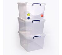 Really Useful Box Lot de 3 boîtes Nestable de 33,5 l avec couvercle - 380 x 460 x 285 mm - Transparentes
