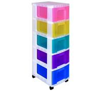 Really Useful Meuble de rangement en plastique 5 tiroirs de 12 litres - Couleur : transparent/arc-en-ciel
