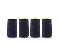 Realm Lot de 4 bobines de fil en polyester pour machine à coudre surjeteuse de 4544 m de long, blanc, noir, bleu marine, rouge, gris (bleu denim)