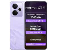 realme 14T 5G Smartphone 8+256 Go, Chipset Dimensity 6300, Écran Esports AMOLED 120 Hz de 6,67", capacité Super Large de 5260 mAh, IP69 étanche, Surf Design, Next AI,Violet Foudre (sans Adaptateur)