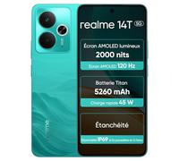 realme 14T 5G Smartphone 8+256 Go, Chipset Dimensity 6300, Écran Esports AMOLED 120 Hz de 6,67 pouces, capacité super large de 5260 mAh, IP69 étanche, Surf Design, NEXT Ai, Vert Surf (sans adaptateur)