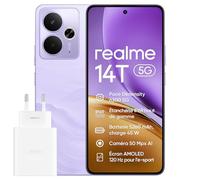 realme 14T 5G Téléphone Portable, 8+ 256 Go Smartphone, Dual SIM, Chipset 5G Dimensity 6300, Batterie de 5260mAh, Écran Esport AMOLED 6,67" 120 Hz, IP69, NFC, Violet Éclair (Adaptateur 45W Inclus)