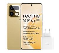 realme 16 Pro+ 5G Smartphone, 8Go+256Go, Écran Curved AMOLED 144Hz 6,8", Batterie 7000mAh, Caméra 200MP OIS, IP69K, Charge Rapide 80W, Double SIM, Next AI, Or (avec Adaptateur)