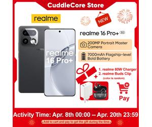 realme 16 Pro Plus 5G Smartphone Global Version Snapdragon 7 Gen 4 200MP Camera 7000mAh Battery 6.8'' AMOLED 144Hz Curved Screen 12GB+512GB Master Grey