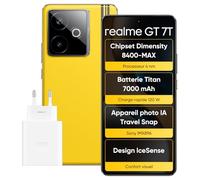 realme GT 7T Smartphone, Double SIM, 12Go de RAM, 256Go de ROM, écran AMOLED de 6,8",chipset Phare Dimensity 9400e, Batterie Titan de 7000mAh,Appareil Photo 50Mpx,IceSense Jaune,Adaptateur Inclus