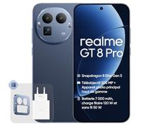 realme GT 8 Pro, 16+512 Go, Snapdragon 8850, Caméra Téléphoto 200MP, 50MP IMX906 OIS, Écran 6,78" 2K 144Hz, Batterie 7000mAh, Recharge sans Fil 50W, IP69, Bleu, Adaptateur Inclus