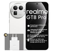 realme GT 8 Pro 5G Smartphone 16+512 Go, RICOH GR 50 MP, Télé 200 MP, Blanc | Snapdragon 8 Elite Gen 5, Écran AMOLED 2K 144 Hz, Batterie 7000mAh, Charge 120 W, IP69,NFC,Adaptateur inclus