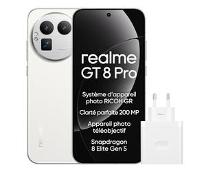 realme GT 8 Pro Smartphone 12GB+256GB, Système d’Appareil Photo RICOH GR, Clarté Parfaite 200 MP Appareil Photo téléobjectif, Snapdragon 8 Elite Gen 5, Batterie Titan de 7 000 mAh, Blanc