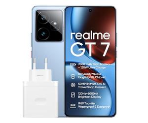realme GT7 Smartphone 12+256 GB, Processeur Dimensity 9400e, Batterie Titan de 7000mAh, Charge Ultra à 120W, Écran e-Sport Pro à 6 000 nits 8T LTPO Commandes tactiles 2600Hz, IP69, Blue