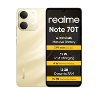 realme Note 70T Smartphone 4+128 GB, Batterie da 6.000 mAh, Ricarica rapida da 15W con carica inversa da 6 W, 24 GB di RAM dinamica, Display con comfort visivo da 90 Hz, nero