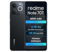 realme Note 70T Smartphone 4+128 Go, écran 6,75'' 90 Hz, Confort visuel, Batterie 6000 mAh, Protection ArmorShell, processeur Octa-Core, Ultra-Fin de 7,94 mm, IP54, Obsidienne Noire, sans Chargeur