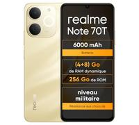 realme Note 70T Smartphone 4+256 Go, écran 6,75'' 90 Hz, Confort visuel, Batterie 6000 mAh, Protection ArmorShell, processeur Octa-Core, Ultra-Fin de 7,94 mm, IP54, Plage d'or, sans Chargeur