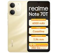 realme Note 70T Smartphone 4+256 Go, écran HD 90 Hz de 6,75 Pouces, Batterie Grande Capacité 6000 mAh, Protection ArmorShell, Processeur Octa-Core T7250, Next AI, IP54, Or Plage, sans Chargeur