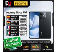 Realme Note - Smartphone 70T, Version mondiale, écran 6.75 pouces 90Hz, batterie 6000mAh, caméra Al 13MP, Chipset octa-core IP54 4GB 128GB Black